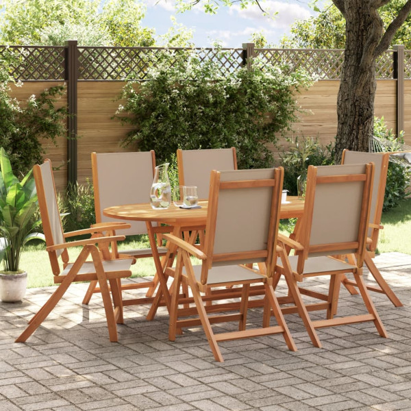 Sala de jantar de jardim 7 pcs madeira maciza acacia e textileno D