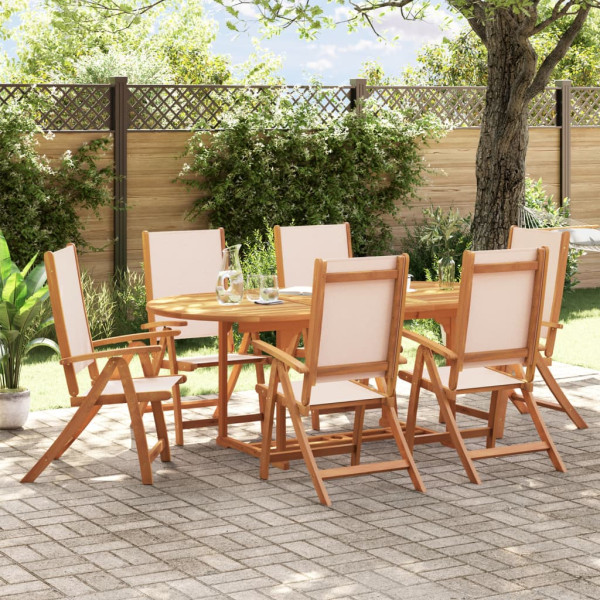 Sala de jantar de jardim 7 pcs madeira maciza acacia e textileno D