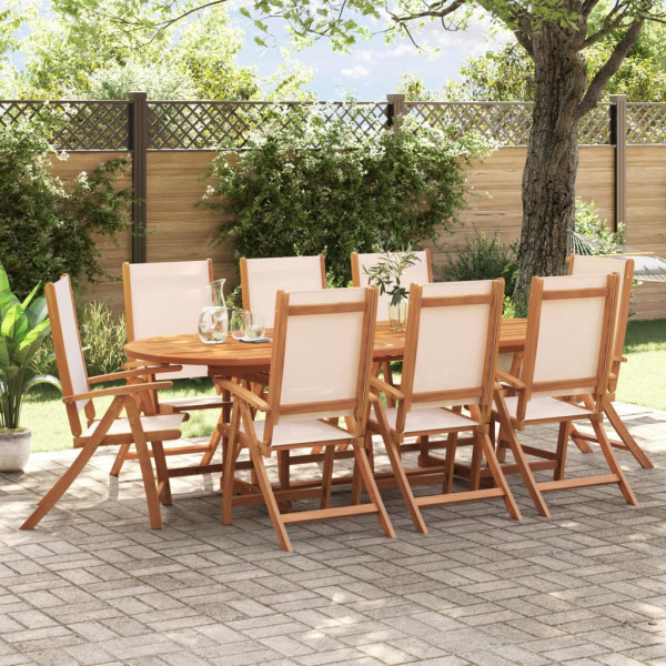 Sala de jantar de jardim 9 pcs madeira maciza acacia e textileno D