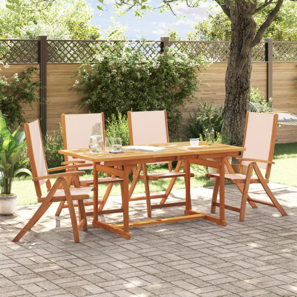 Sala de jantar de jardim 5 pcs madeira maciza acacia e textileno D