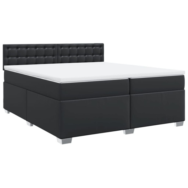 Cama box spring con colchón cuero sintético negro 200x200 cm M 2