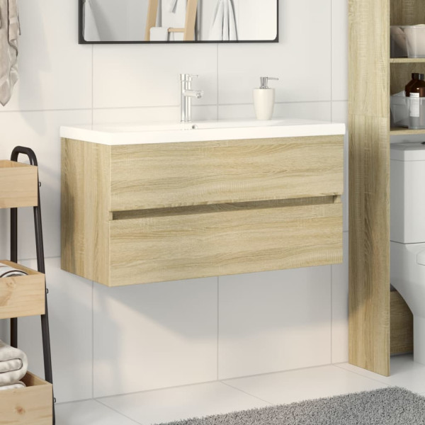 Set de mueble de baño 2 piezas cerámica y madera de ingeniería D