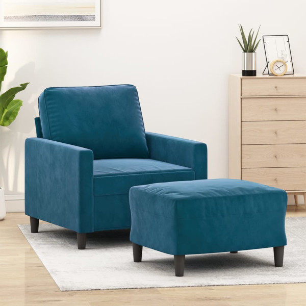 Sillón con taburete terciopelo azul 60 cm D