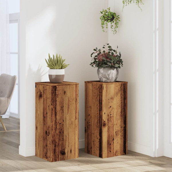 Soportes de plantas 2 uds madera roble envejecido 30x30x70 cm D