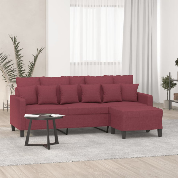 Sofá de 3 plazas con taburete de tela rojo tinto 180 cm D