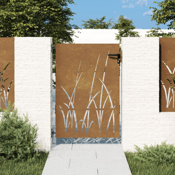 Puerta de jardín acero corten diseño hierba 85x125 cm D