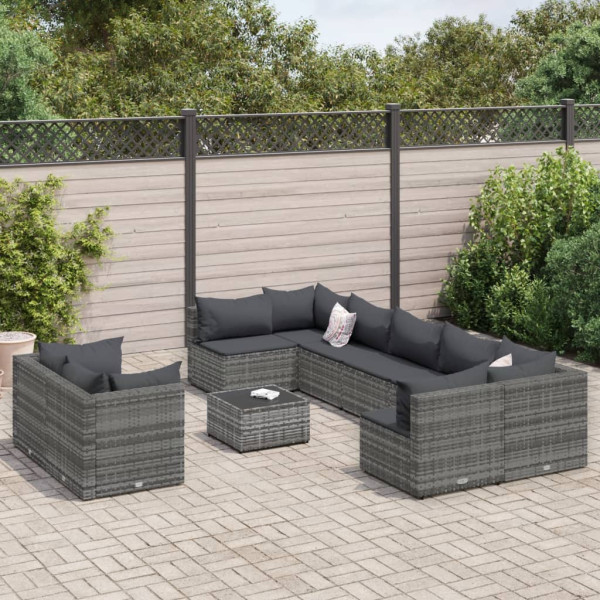 Conjunto de sofás de jardim e almofadas 10 pcs sintético rattan cinza D