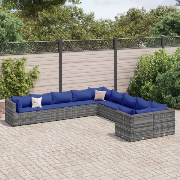 Conjunto de sofás de jardim e almofadas 10 pcs sintético rattan cinza D