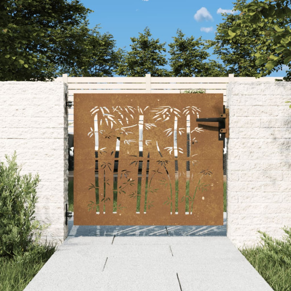 Puerta de jardín acero corten diseño bambú 85x100 cm D