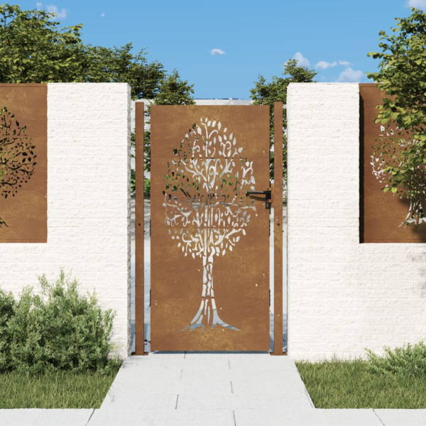 Puerta de jardín acero corten diseño árbol 105x205 cm D