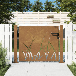 Puerta de jardín acero corten diseño hierba 105x80 cm D