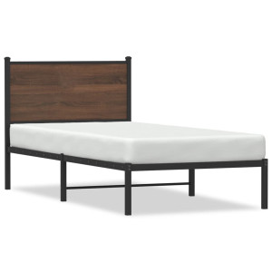 Estructura de cama con cabecero metal marrón roble 90x190 cm D