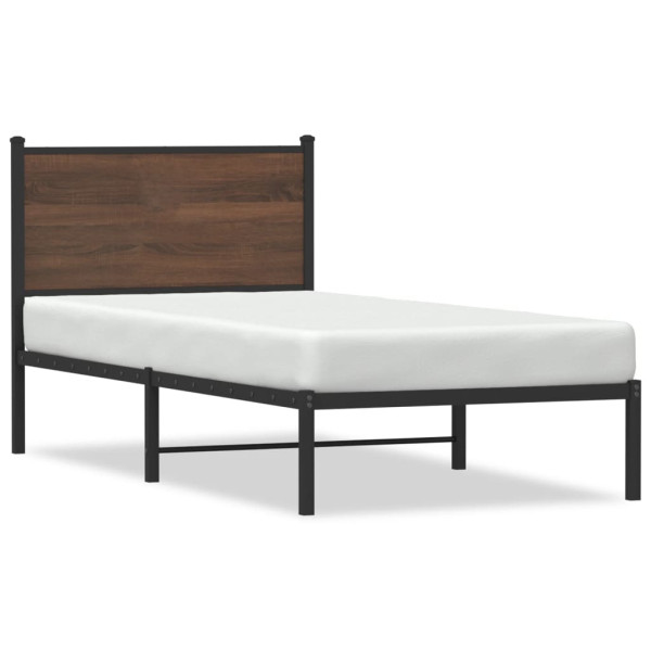 Estructura de cama con cabecero metal marrón roble 90x190 cm D