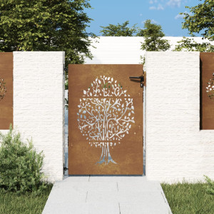 Puerta de jardín acero corten diseño árbol 85x125 cm D