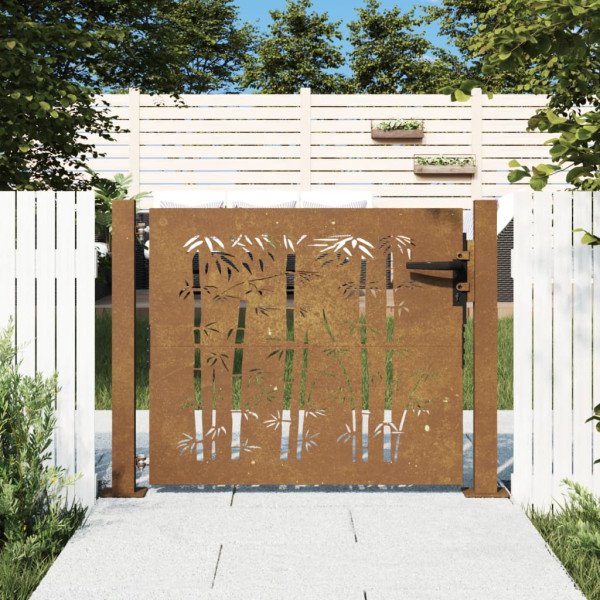 Portão de jardim em aço corten design de bambu 105x80 cm D