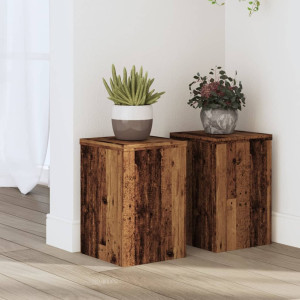 Soportes de plantas 2 uds madera roble envejecido 20x20x30 cm D