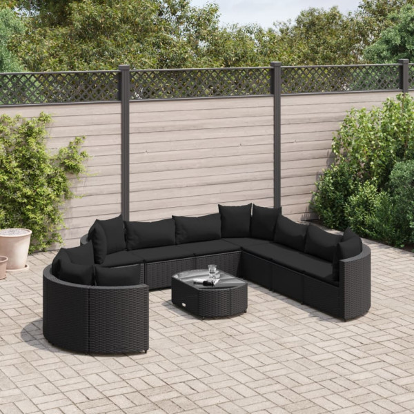 Conjunto de sofás de jardim e almofadas 10 pcs preto sintético rattan D