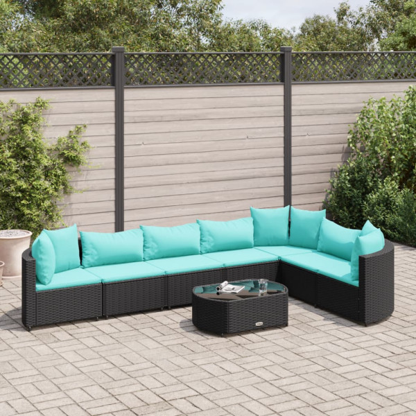 Conjunto de sofás de jardim e almofadas 8 peças de rattan preto sintético D