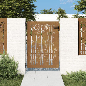 Puerta de jardín acero corten diseño bambú 85x125 cm D