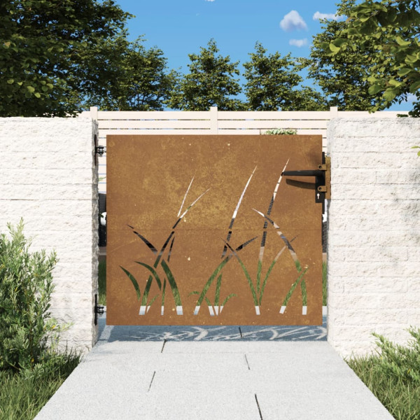 Puerta de jardín acero corten diseño hierba 85x75 cm D