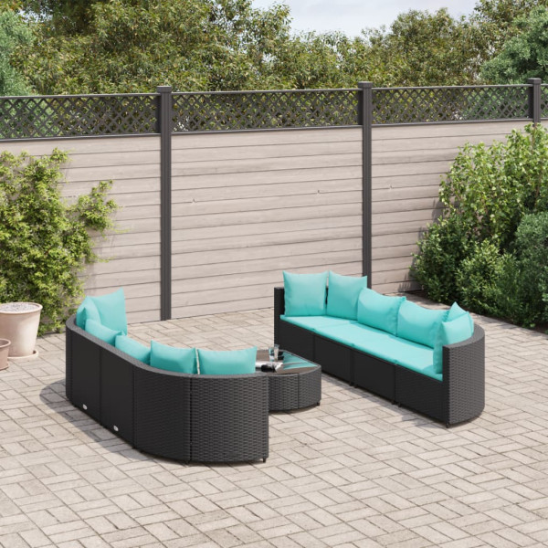 Sofá de jardim com almofadas 9 pcs preto sintético rattan D