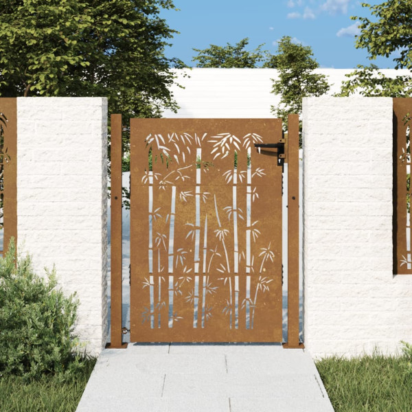 Porta do jardim aço corte design bambu 105x130 cm D