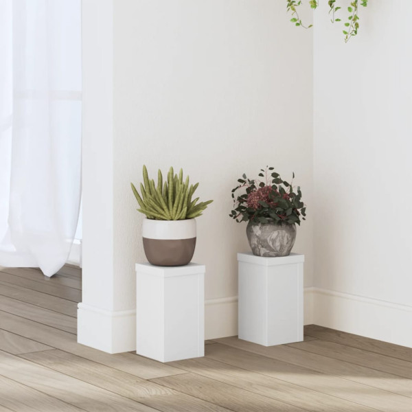 Soportes de plantas 2 uds madera ingeniería blanco 10x10x18 cm D