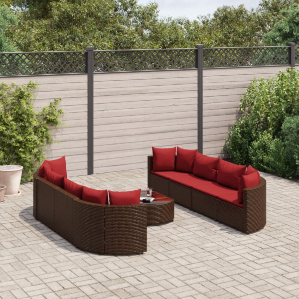 Sofá de jardim definido 9 pcs e almofadas de rattan sintético marrom D