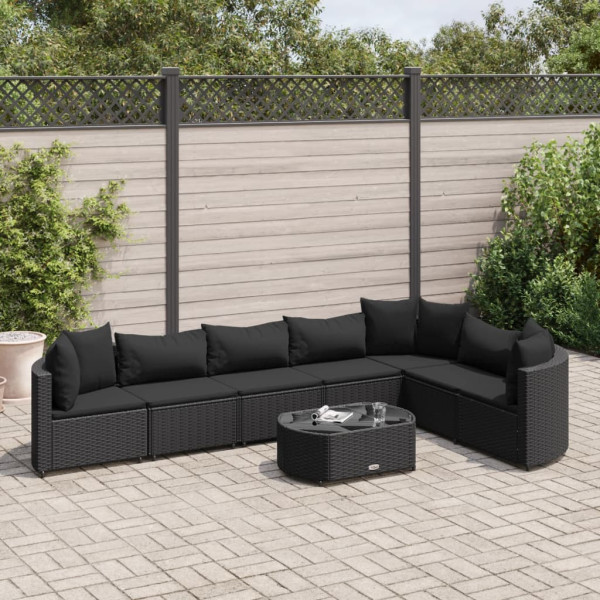 Conjunto de sofás de jardim e almofadas 8 peças de rattan preto sintético D