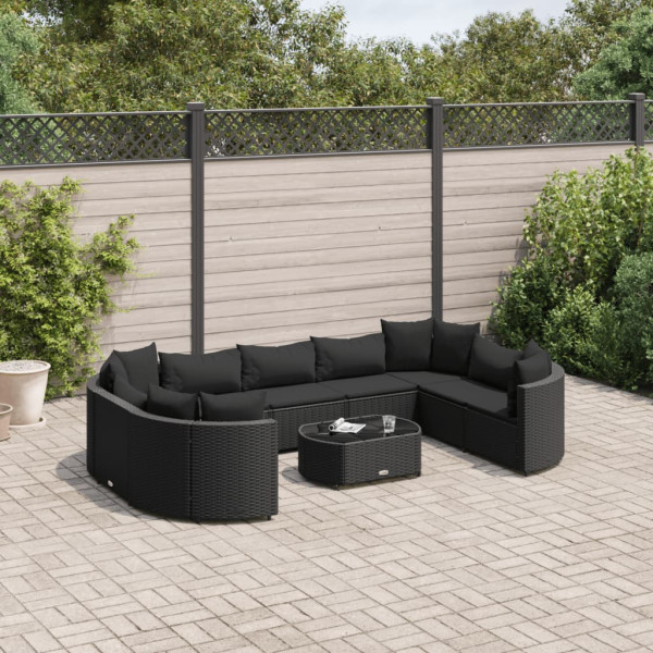 Conjunto de sofás de jardim e almofadas 10 pcs preto sintético rattan D