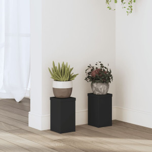 Soportes de plantas 2 uds madera ingeniería negro 10x10x18 cm D