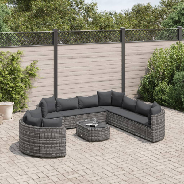 Conjunto de sofás de jardim e almofadas 10 pcs sintético rattan cinza D