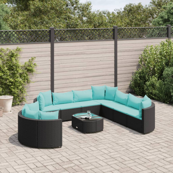 Conjunto de sofás de jardim e almofadas 10 pcs preto sintético rattan D