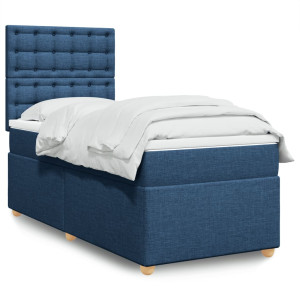 Cama box spring con colchón tela azul 90x190 cm D