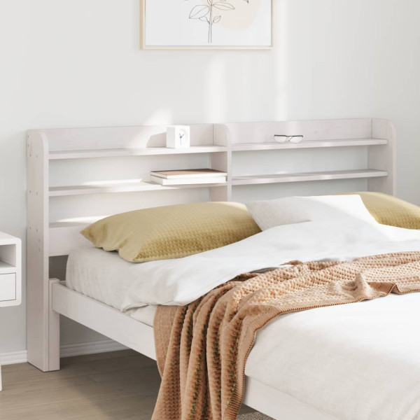 Cabeça de cama com prateleiras de madeira maciça pinheiro branco 150 cm D