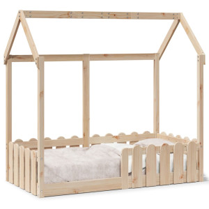 Cama infantil em forma de casa madeira maciça marrom 70x140 cm D