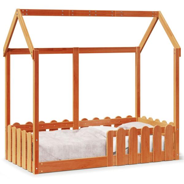 Cama infantil em forma de casa madeira maciça marrom 70x140 cm D