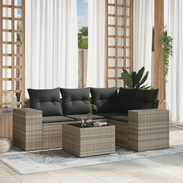 Conjunto de sofá e almofada de jardim 5 peças de rattan sintético cinza claro D