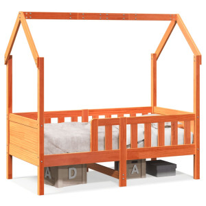 Cama infantil em forma de casa madeira maciça marrom 80x160 cm D