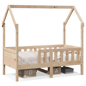 Cama con forma de casa para niños madera maciza pino 80x160 cm D