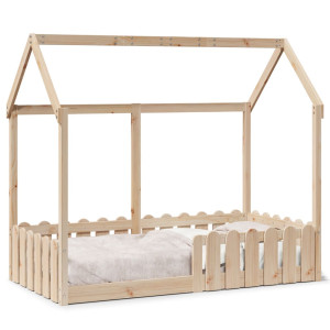 Cama con forma de casa para niños madera maciza pino 80x160 cm D