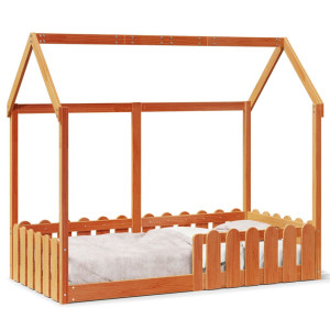 Cama infantil em forma de casa madeira maciça marrom 80x160 cm D