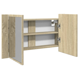 Armario con espejo LED madera roble Sonoma 80x12x45 cm D