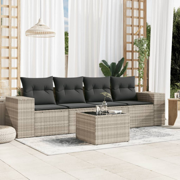 Conjunto de sofá e almofada de jardim 5 peças de rattan sintético cinza claro D