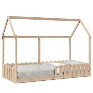 Cama con forma de casa para niños madera maciza pino 90x200 cm D