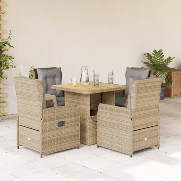 Set comedor de jardín 5 pzas con cojines ratán sintético beige D