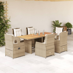 Set comedor de jardín 7 pzas con cojines ratán sintético beige D