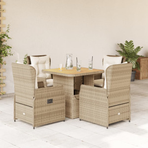 Set comedor de jardín 5 pzas con cojines ratán sintético beige D