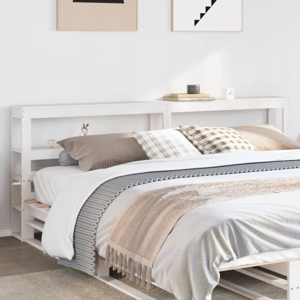 Cabeça de cama com prateleiras de madeira maciça pinheiro branco 180 cm D