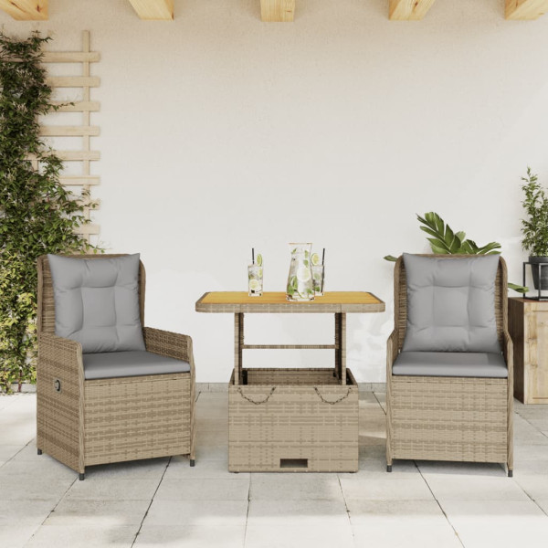 Cadeiras e mesa de jardim 3 peças de almofada bege sintético rattan bege D